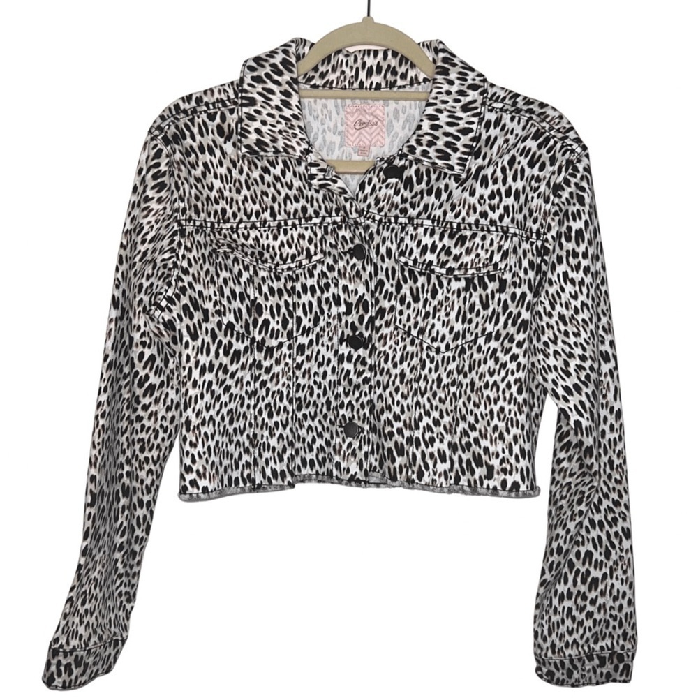 Candies Leopard Print Cropped Jean Jacket Size Small